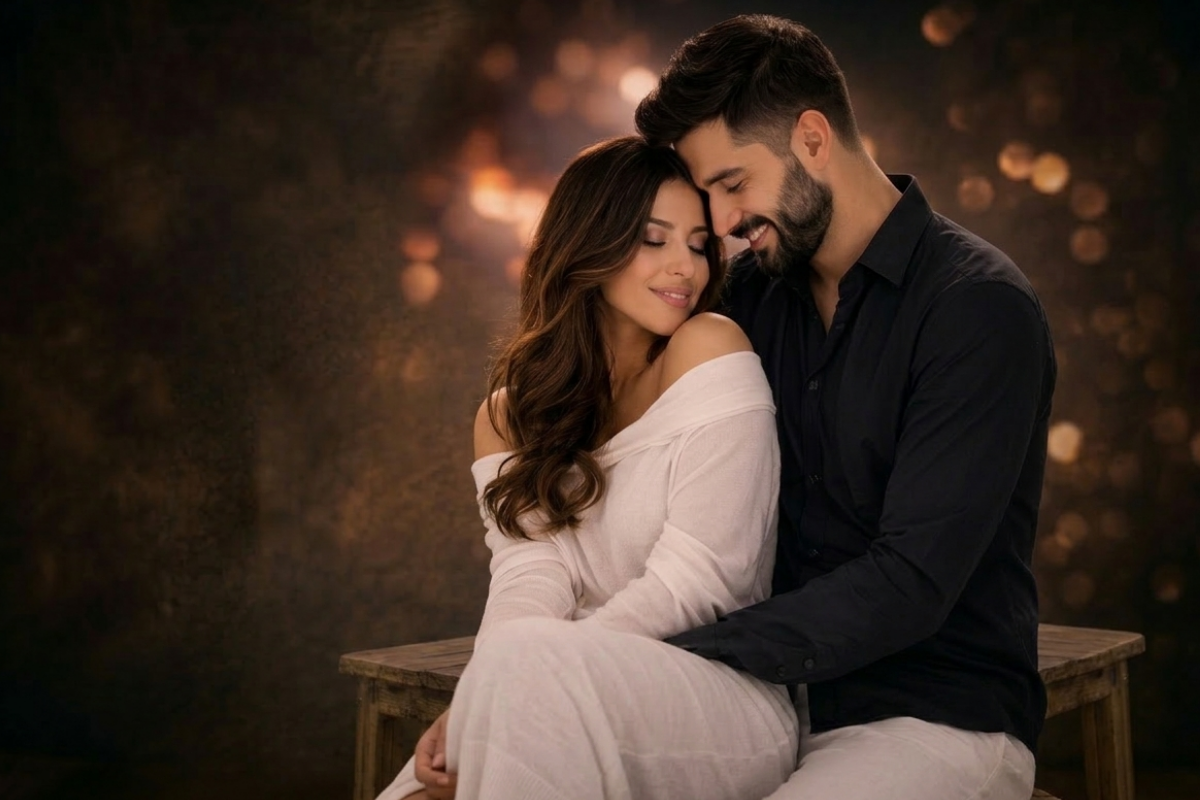 couple sitting together and hugging outdoors